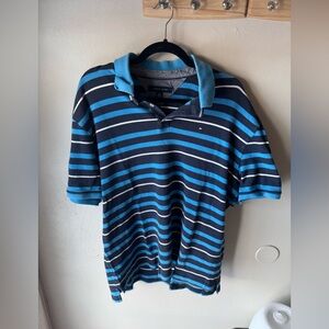 Tommy Hilfiger XL Polo Shirt 100% Cotton Multi-Blue Striped Short Sleeve Mens